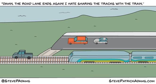 If roads were like bike lines (Steve Patrick Adams).